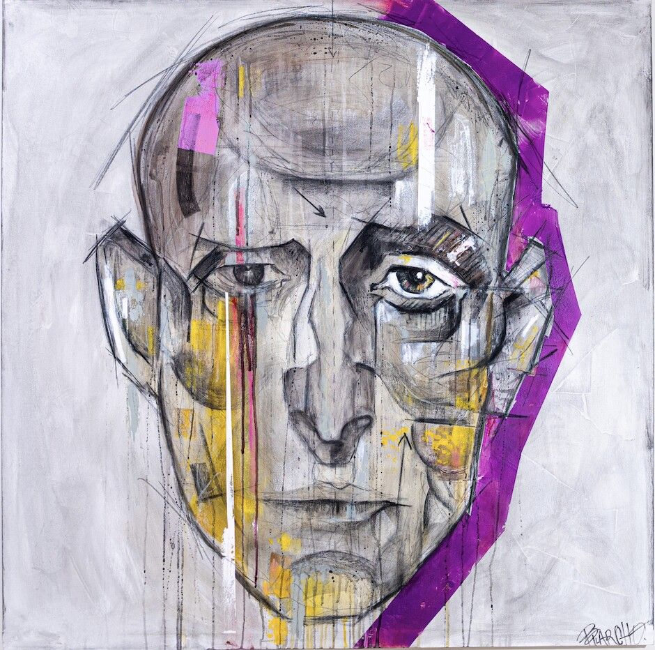 Fermín, contemporary mixed media painting by PilarchoArt in acrylic, spray and charcoal on canvas.
