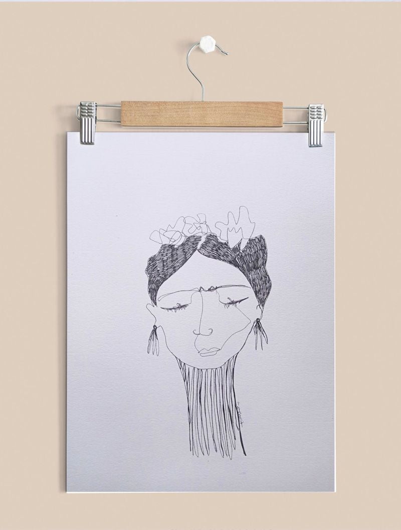 Mujer Línea, retrato a una chica a una sola línea sin levantar el lápiz del soporte, Ilustración sobre papel verjurado 300gr.